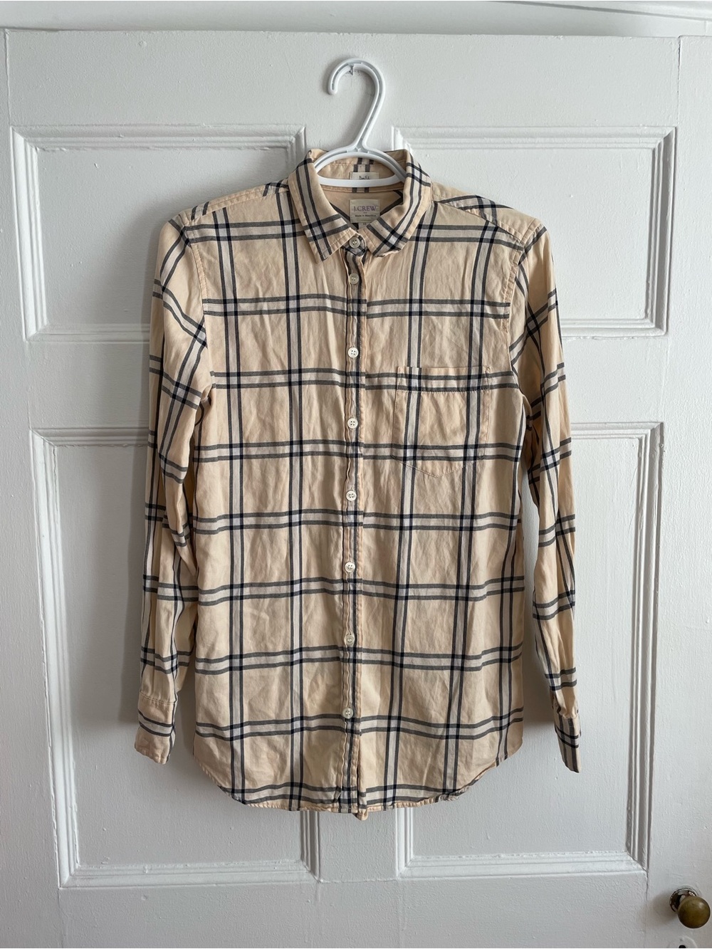 J. Crew | 100% cotton beige plaid button-down shirt